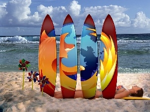 boarding, Beaches, Mozilla, surfboards, FireFox