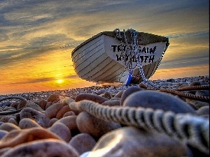 Boat, sea, west, sun