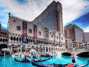 boats, water, Hotel hall, Las Vegas