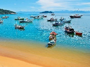 Boats, Yachts, sea, Mountains, Beaches