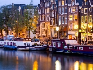 night, Boats, Amsterdam