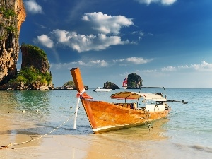 Boats, rocks, sea, Islands