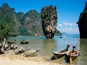 sea, Boats, rocks