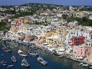 Town, boats, Beachfront