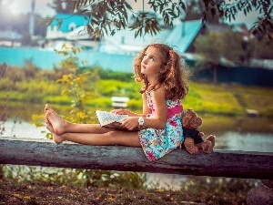 teddybear, Book, girl