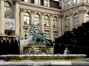 botanical, Garden, New York, fountain, House