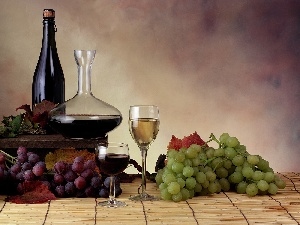 Bottle, grape, composition, glasses, Wine