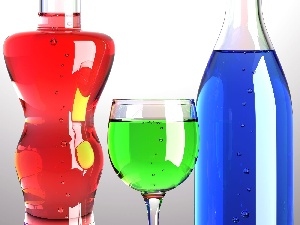 Bottles, wine glass, drinks
