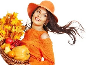 bouquet, autumn, brunette, Leaves, Donations