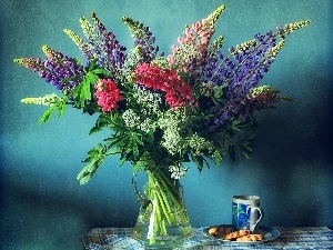 lupine, bowl, Flowers