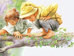 Kids, branch, two