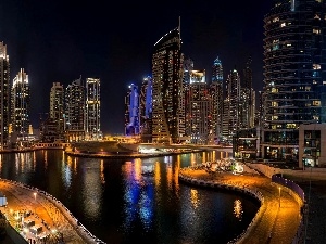 bridge, clouds, Dubaj, skyscrapers