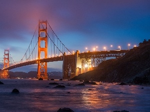 bridge, Golden Gate, Floodlit