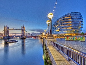 bridge, light, panorama, London, town