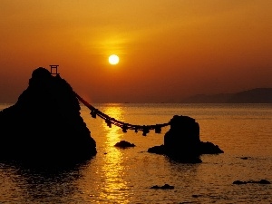 bridge, rocks, west, pendant, sun