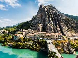 bridge, mountains, Houses, Sisteron, River, France
