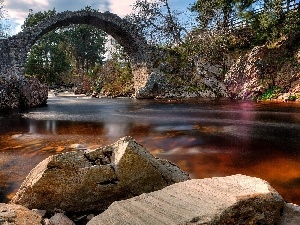 bridge, stone, River, Stones