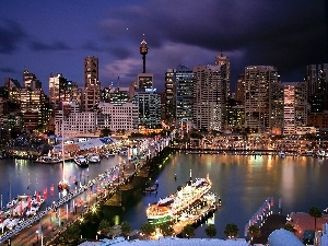 bridge, skyscrapers, Sydney, River, Australia