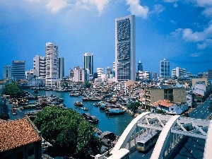 bridge, port, Singapur, Town