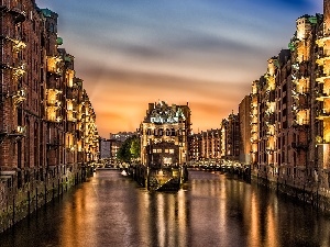 Bridges, River, Hamburg, Houses