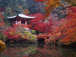 bridges, water, Kyoto, Park