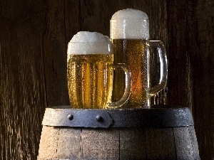 Bright, Beer, barrel, Mugs