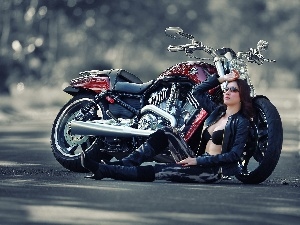 brunette, Beauty, Harley, Davidson