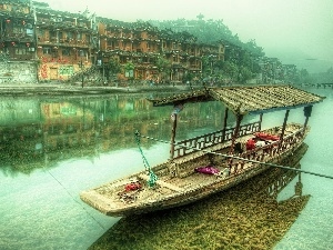 Boat, buildings, River