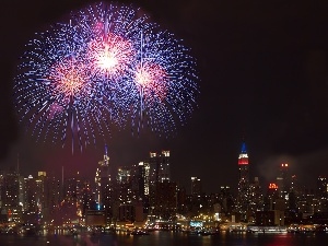 fireworks, buildings, Town