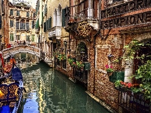 buildings, bridges, Venice, Gondolas, canal