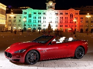 maserati, buildings, Red