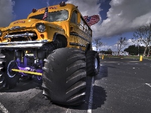 bus, Monster Truck, school