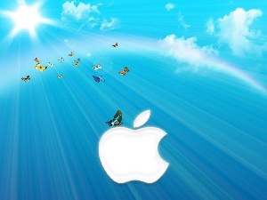 clouds, butterflies, Apple