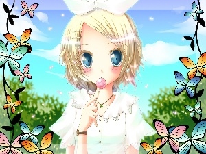 butterflies, Lollipop, Vocaloid, Rin Kagamine