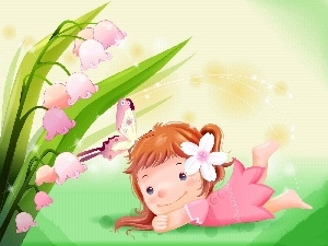 butterfly, lilies, Kid, Meadow