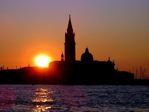 by, sun, Venice, town, west