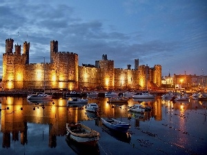 Caernarfon, boats, Castle, wales, River
