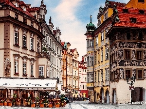Prague, cafe, apartment house, Czech Republic, alley