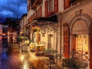 Cafes, light, alley, Night