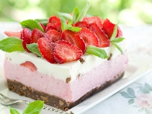 strawberries, cake, dessert