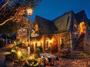 California, night, Restaurant, Town