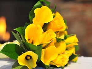 yellow, calla, bouquet