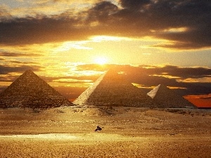 Desert, Camel, Pyramids