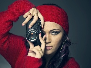 Camera, make-up, girl, Hat