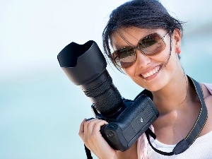 Camera, Glasses, Women, photographic, Smile