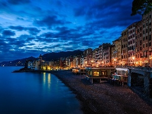 Camogli, Town, sea, Italy, Beaches