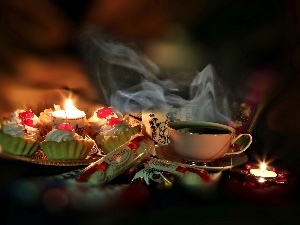 Candles, Muffins, Rafaello, hot, blur, tea