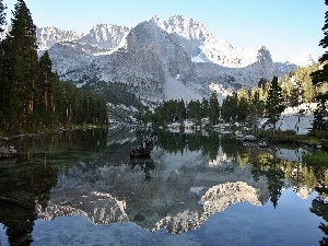 forest, Canyon, lake, Mountains, Park, national, reflection, Kings