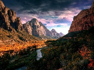 River, ligh, sun, luminosity, flash, cloudy, Sky, shadow, canyon