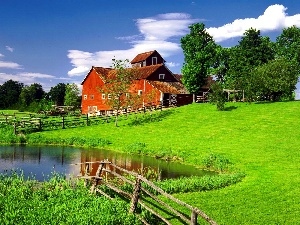 Pond - car, house